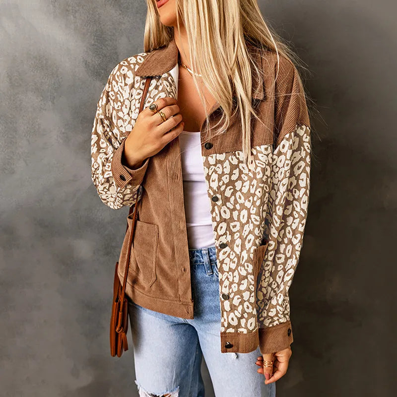 EB | Damen Cordjacke mit LeopardenDetails