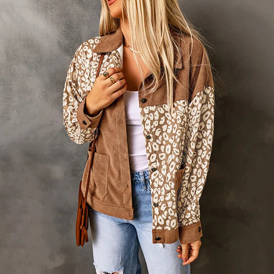 EB | Damen Cordjacke mit LeopardenDetails