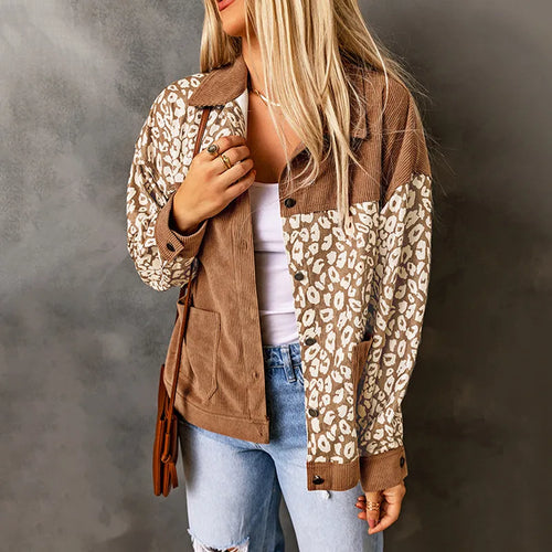 EB | Damen Cordjacke mit LeopardenDetails