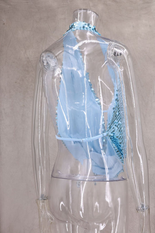 EB | Tiefer V-Ausschnitt mit Pailletten, sexy Neckholder-Kleid