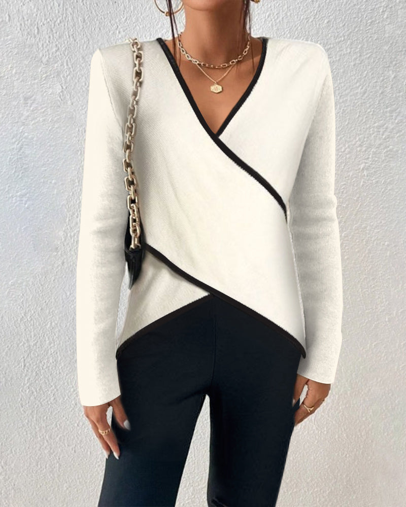 EB | Wickelbluse mit Kontrastkante Eleganter Schnitt Zeitloser Stil