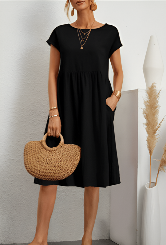 EB | Damen Baumwoll Leinen Midi Kleid