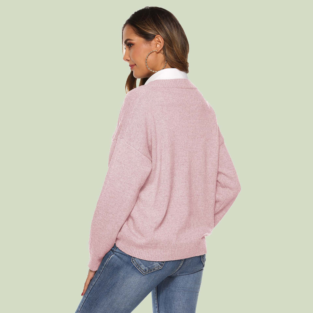 EB | Strickpullover V-Ausschnitt Lockere Passform Lange Ärmel Weich und Bequem