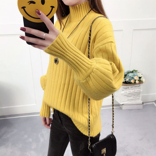 Damen Strickpullover mit hohem Kragen und lässigem Schnitt EB