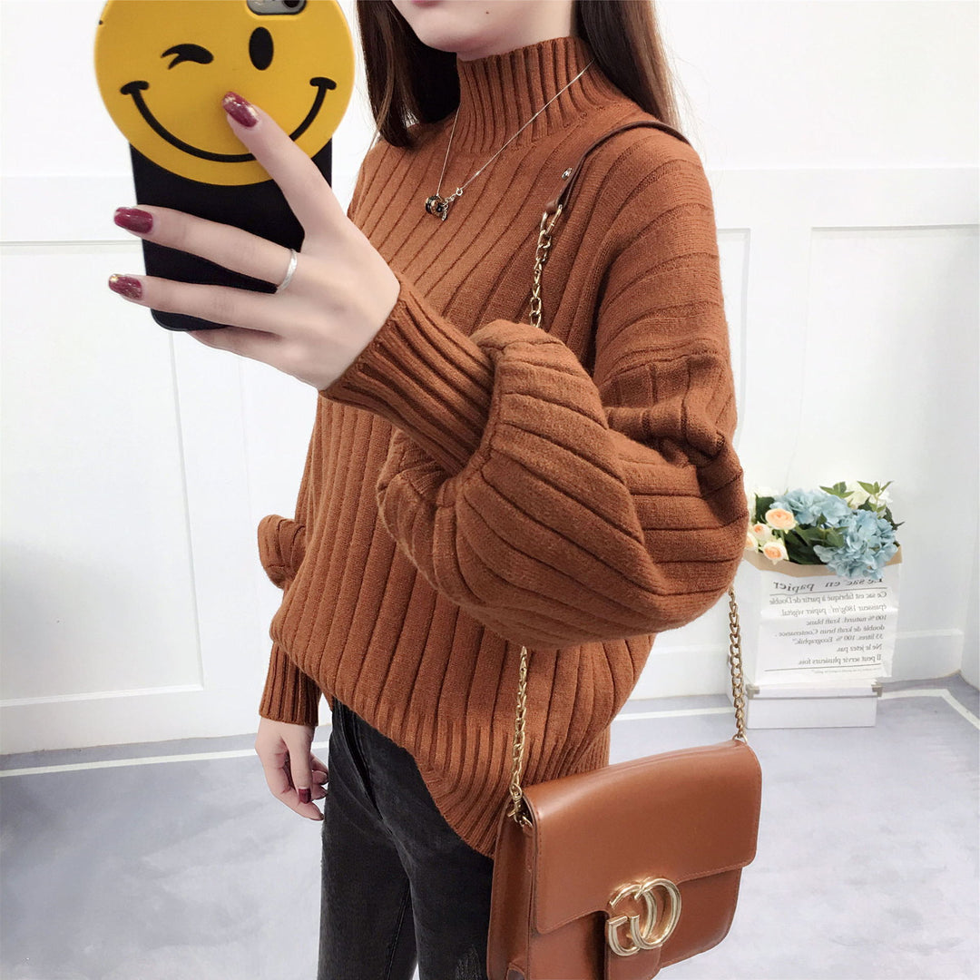 Damen Strickpullover mit hohem Kragen und lässigem Schnitt EB