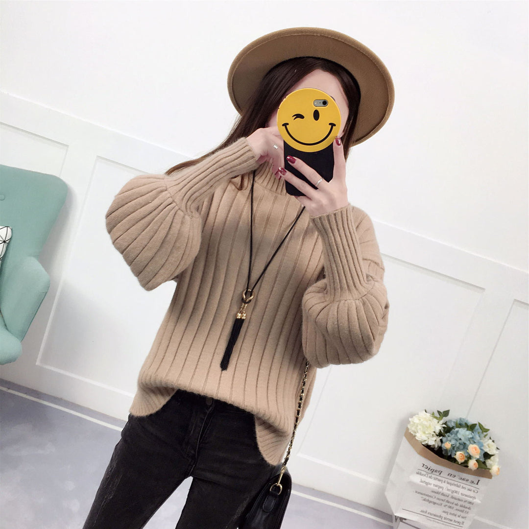 Damen Strickpullover mit hohem Kragen und lässigem Schnitt EB