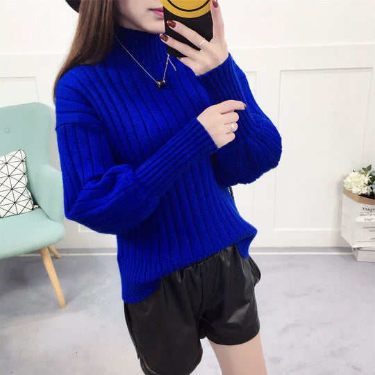Damen Strickpullover mit hohem Kragen und lässigem Schnitt EB