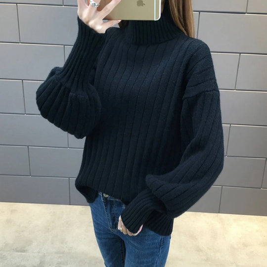 Damen Grobstrickpullover mit hochstehendem Kragen und strukturiertem Design EB