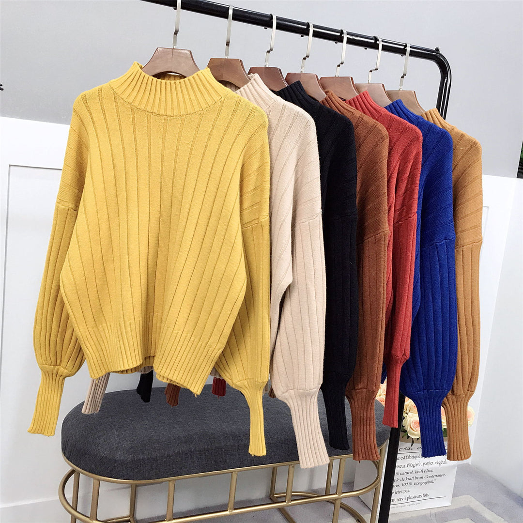 Damen Strickpullover mit hohem Kragen und lässigem Schnitt EB