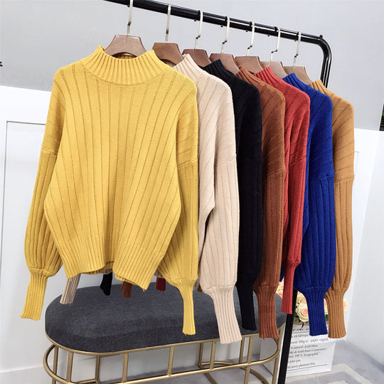 Damen Strickpullover mit hohem Kragen und lässigem Schnitt EB