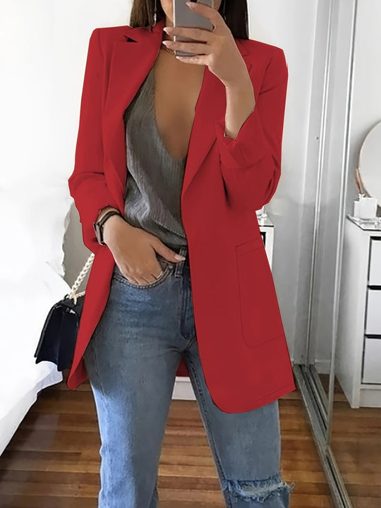 EB | Eleganter Business-Einfarbiger Lange Blazer mit Reversideal für alle Jahreszeiten