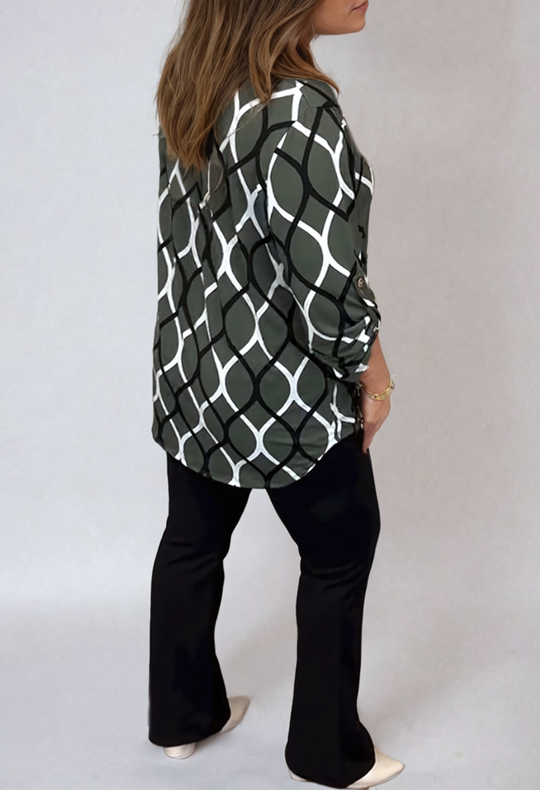 EB | Elegante Bluse mit Grafischem Muster Leicht und Stilvoll Perfekt für Den Alltag