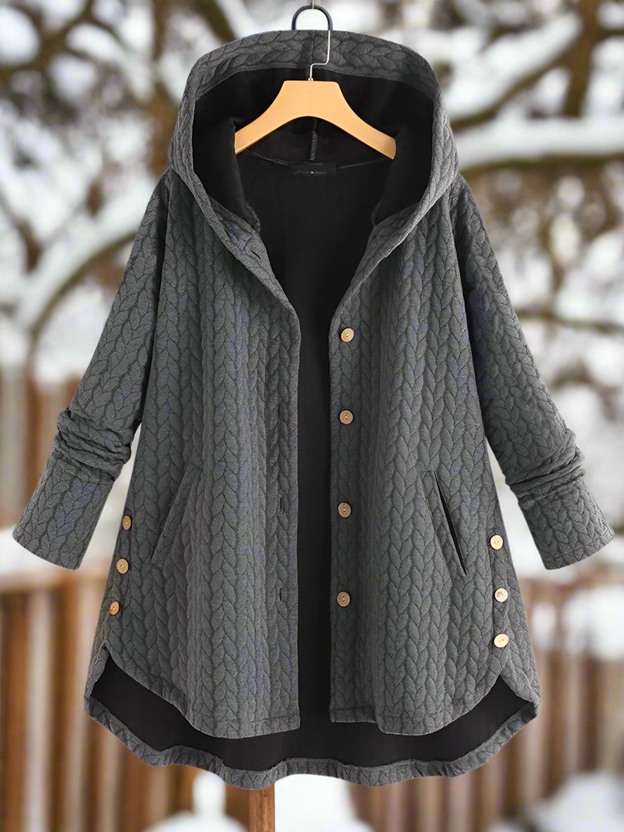 EB | Steppstrick Übergröße Passform mit Kapuze Asymmetrischer Saum