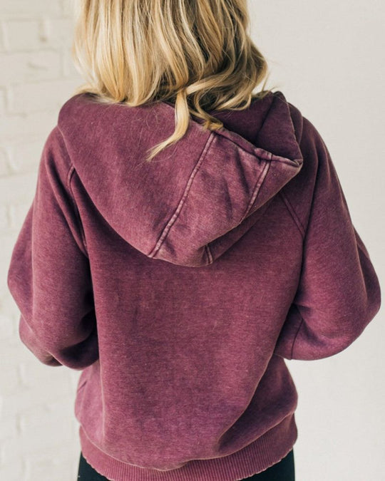 EB | Zip Henley Acid Wash Fleece Hoodie