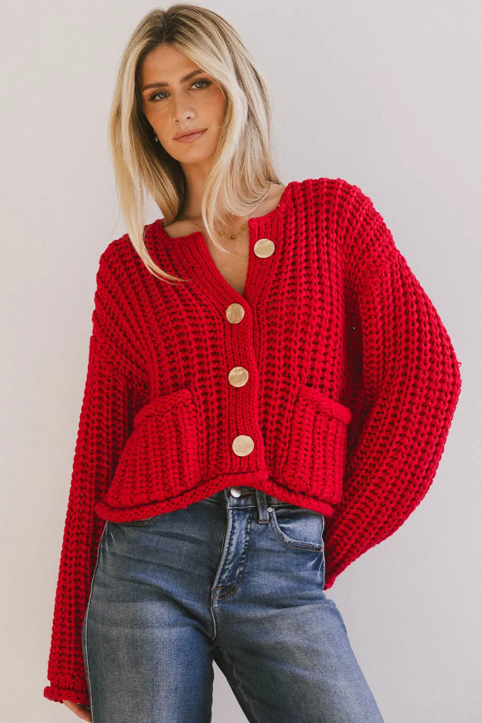 EB | Gemütlicher Chic Damenstrickjacke mit Knöpfen und Taschen