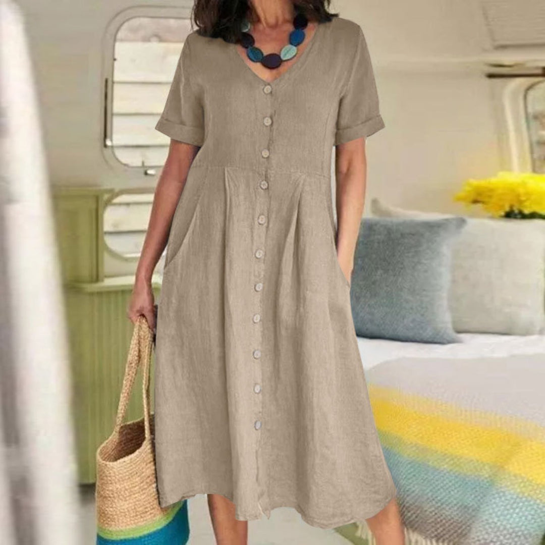 EB | Lockeres Kleid aus Baumwolle und Leinen mit hoher Taille