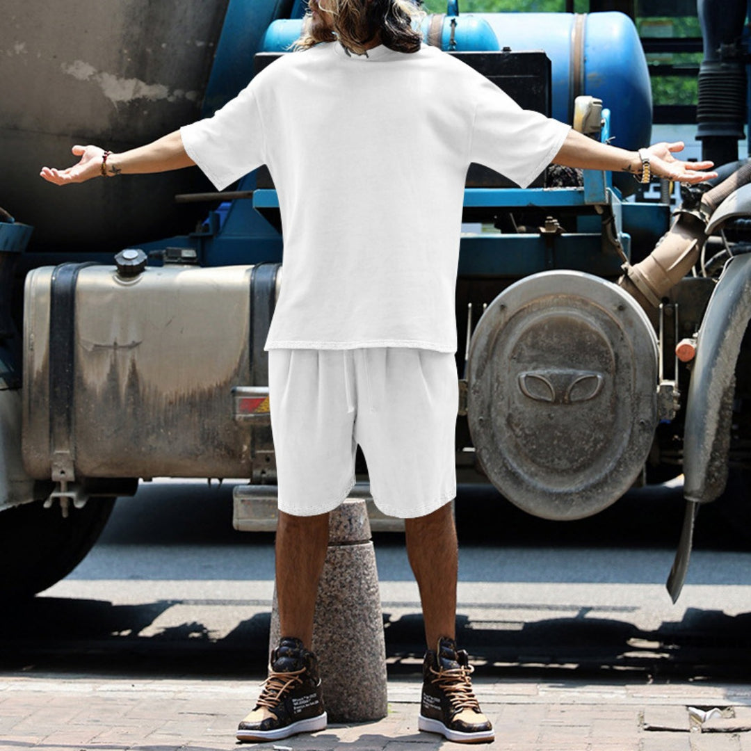 EB | Lockeres T-Shirt Shorts einfarbiges Set