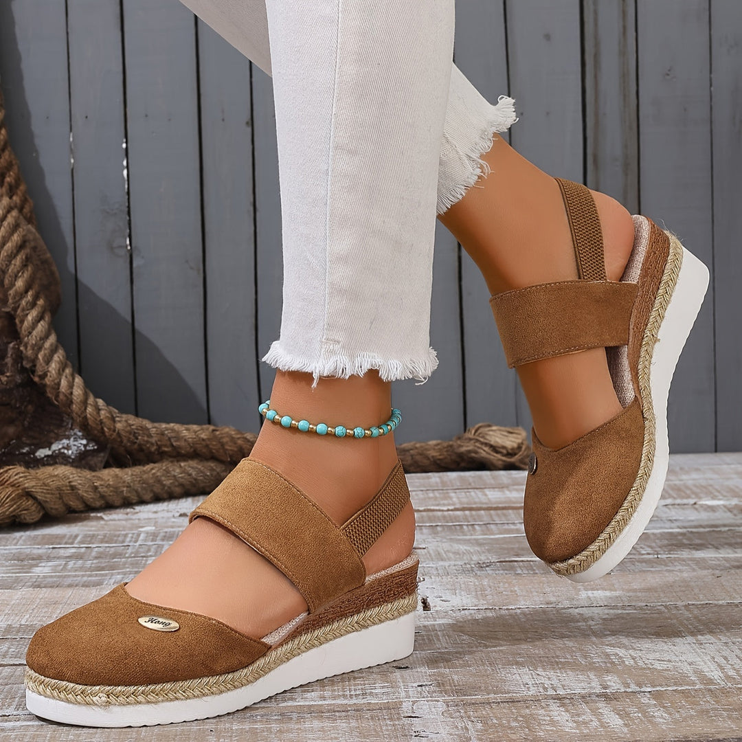 EB | Damen Sandalen Auf Plattform: Rutschfest, Geschlossene Zehe, Elastischer Riemen