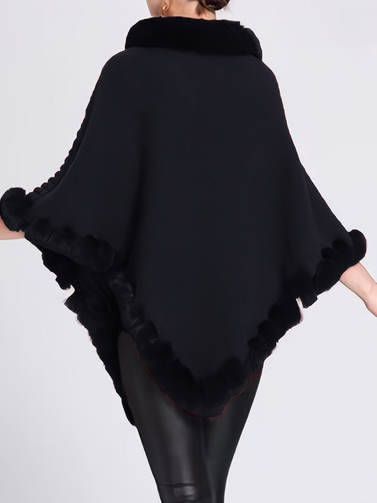 EB | Poncho mit Pelzdetails Acrylmix Elegante Struktur
