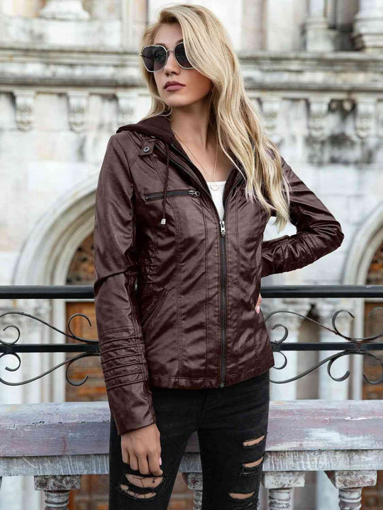 EB | PU-Jacke mit Kapuze und durchgehendem Reißverschluss
