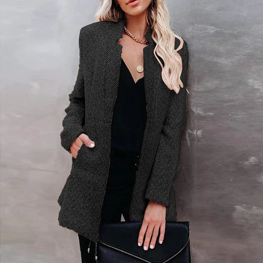 EB | Zeitlose Offene Jacke Tweedstruktur Moderne Eleganz