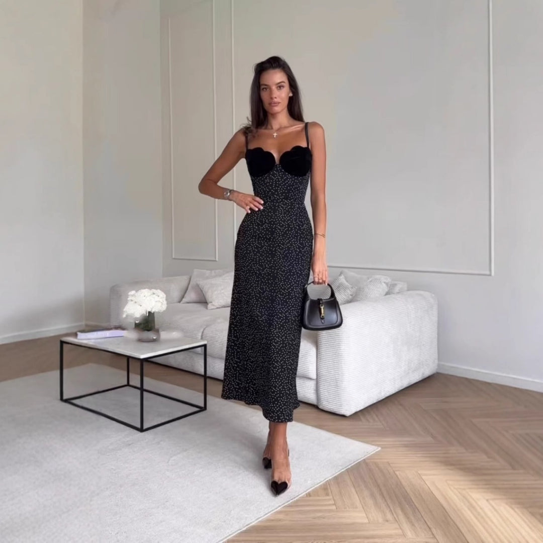 EB | Kontrastfarbenes Kleid mit Polka-Dot-Print