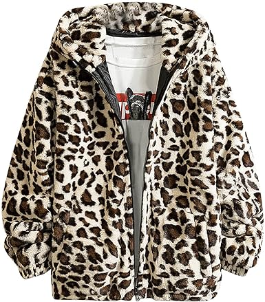 EB Herren-Fleecejacke mit Kapuze und Leopardenmuster