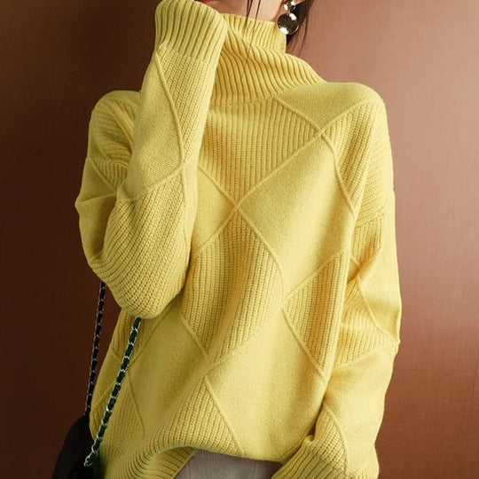 EB | Rollkragenpullover mit Diamantmuster Gestrickt -Weich und Bequem