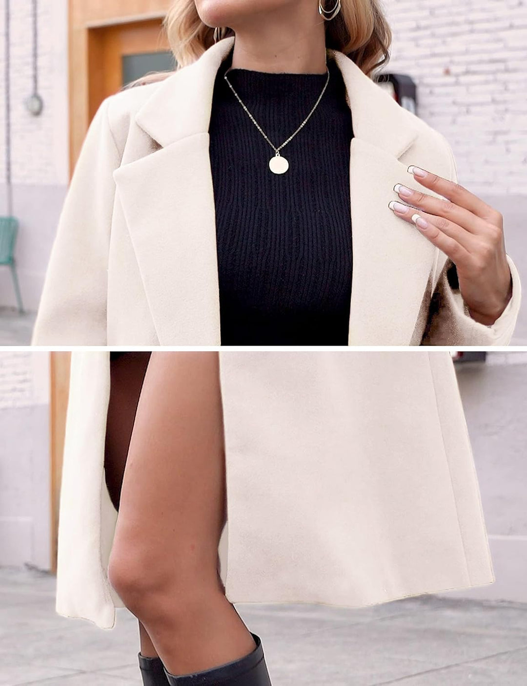 EB | Damen Winter Wollmantel mit spitzem Revers