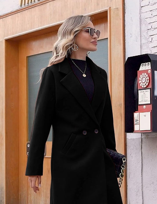 EB | Damen Winter Wollmantel mit spitzem Revers