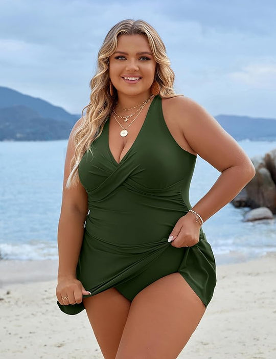 EB | Plus Size Einteiler Schwimmdress Badeanzug Bauchkontrolle Badeanzüge