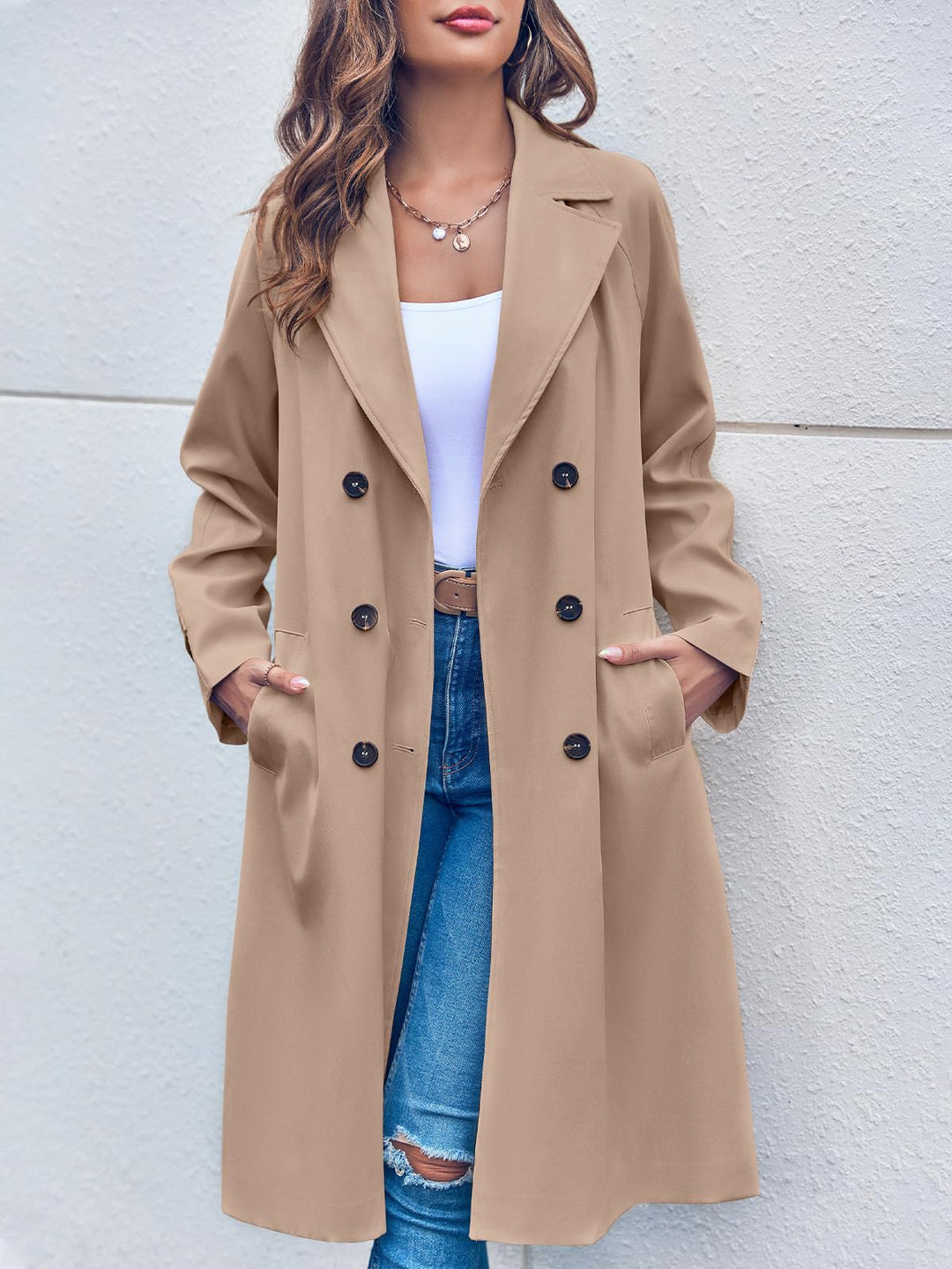 EB | doppelte Reihe Trenchcoat für Damen - mit Gürtel in der Taille