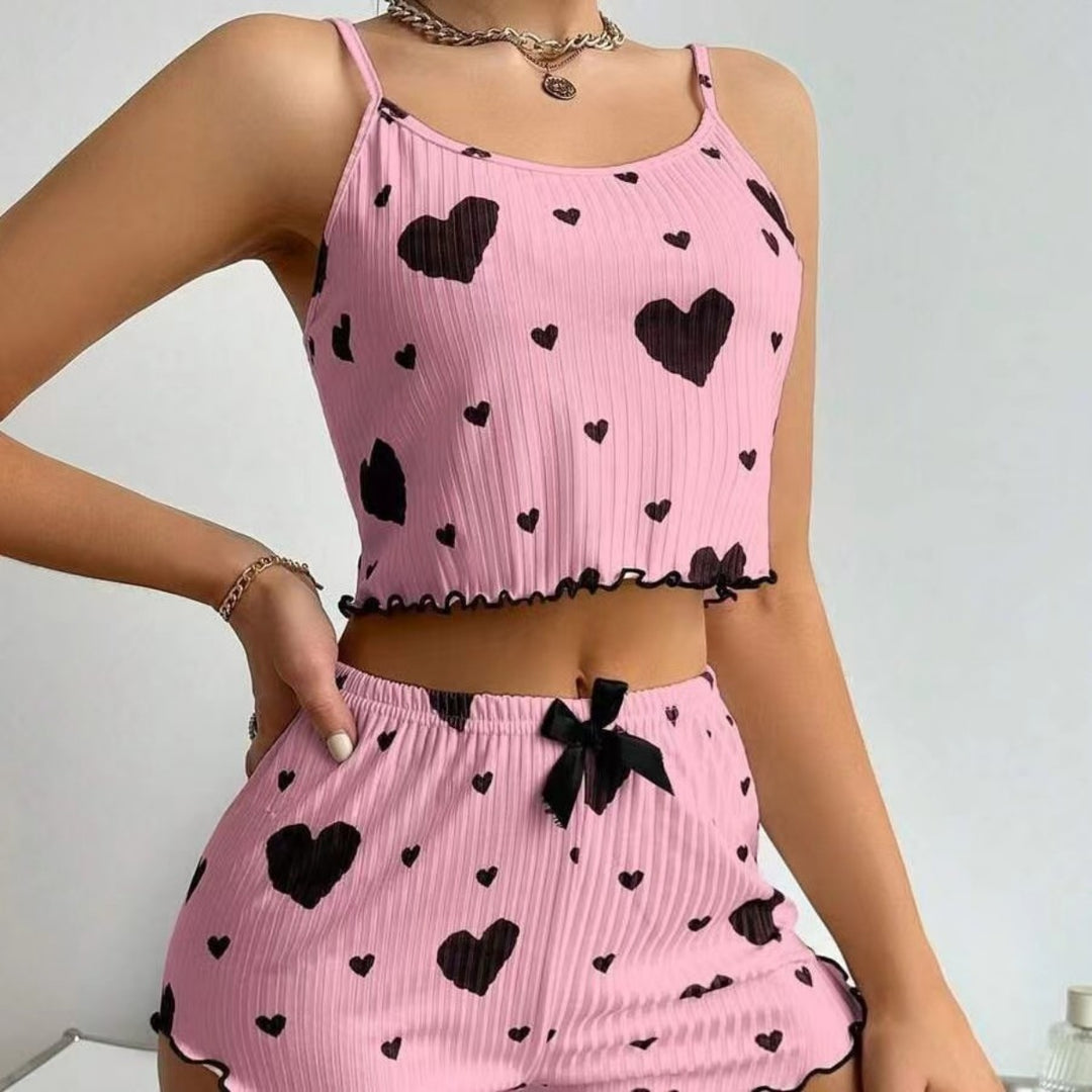EB | Liebe Bedruckte Hosenträger Shorts Pyjama Set