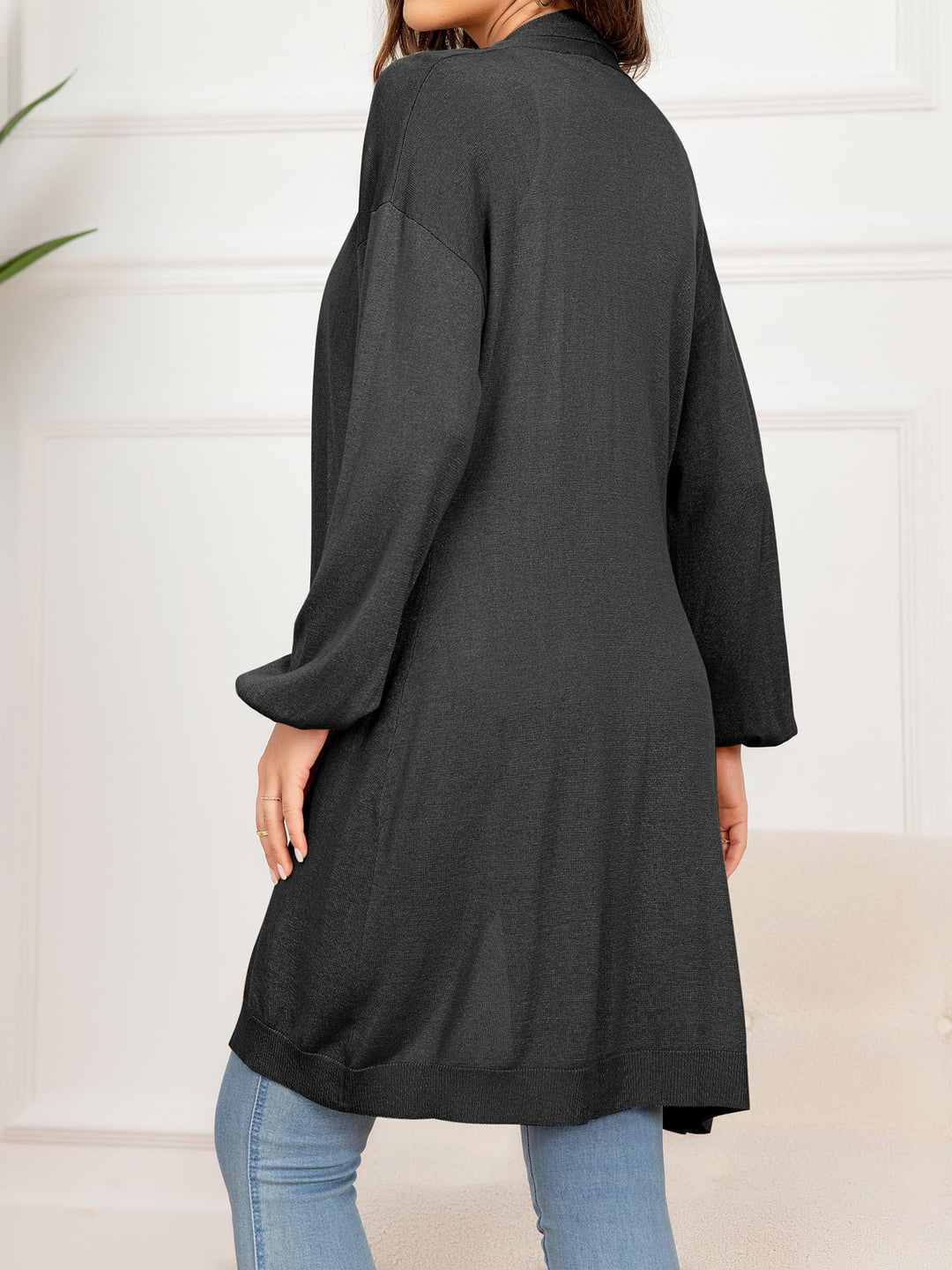 EB | Gefallen Schulter Offene Front Langarm Cardigan