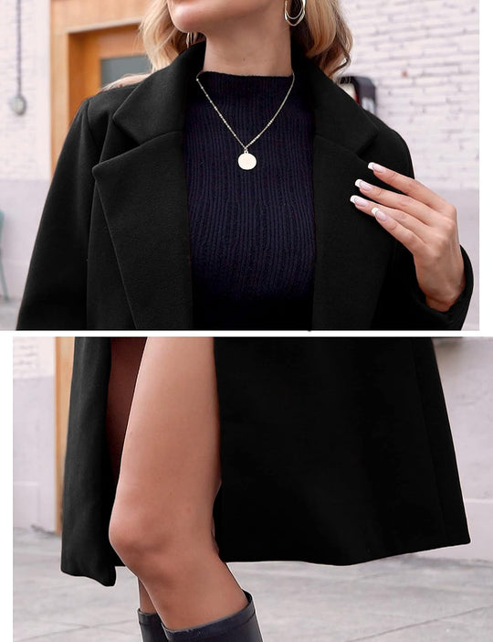 EB | Damen Winter Wollmantel mit spitzem Revers