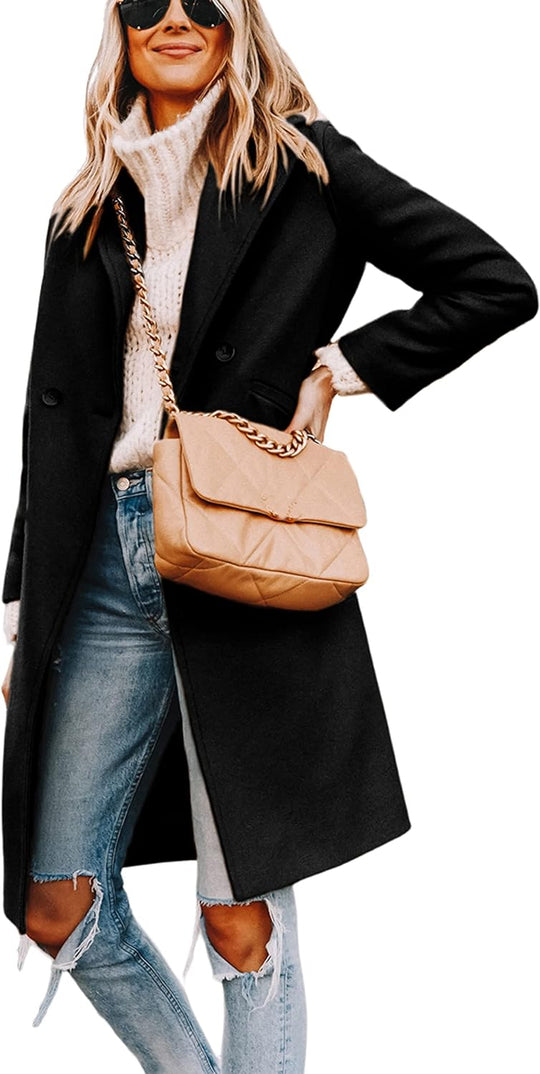 EB | Damen Winter Wollmantel mit spitzem Revers