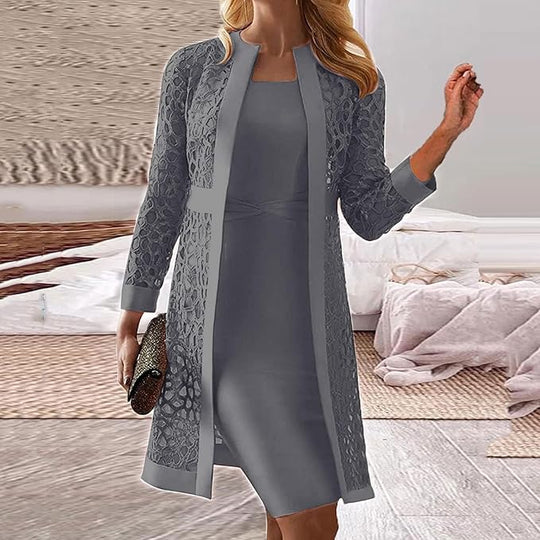 EB Damen 2-teiliges Kleid-Set mit Spitzen-Cardigan