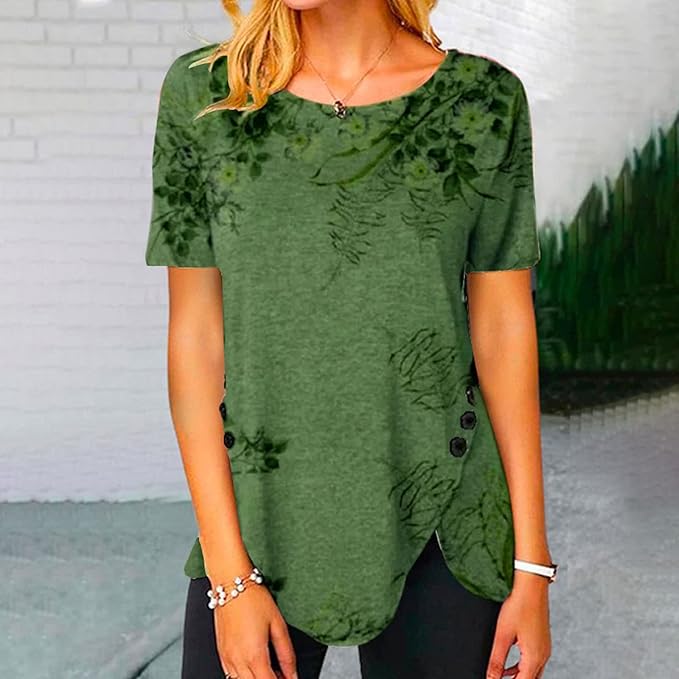 Damen Langarmshirt mit floralem Design und asymmetrischem Saum EB