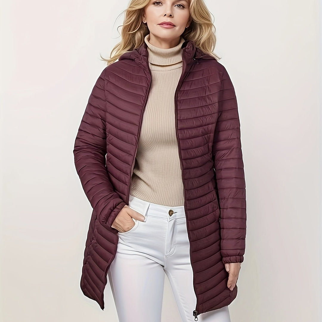 EB | Lässige Steppjacke mit Kapuze und Reißverschluss Auf Der Vorderseite