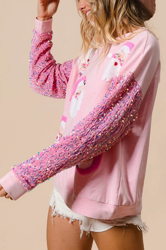 EB | Weihnachten Lässig Locker Rundhals Pailletten Ärmel Sweatshirt
