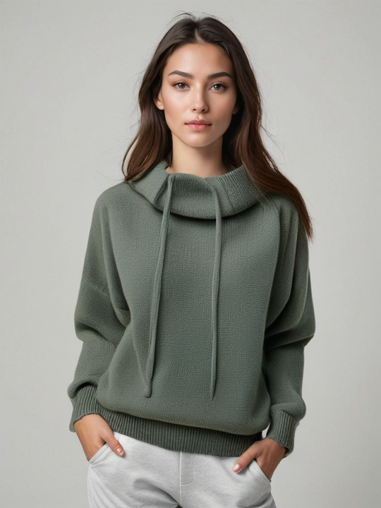 EB | Strickpullover Hoher Kragen mit Schnüren Lässige Passform
