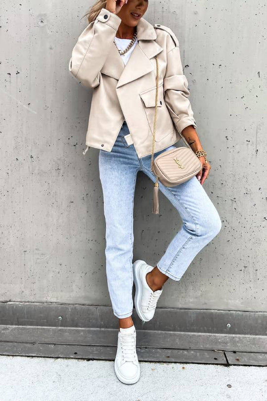 EB | Leder Revers Taschen Britischer Stil Kurzjacke