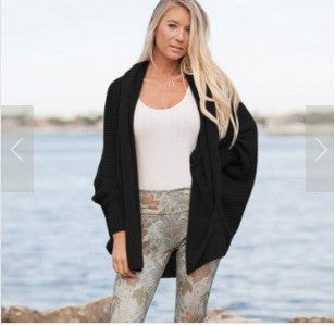Damen lässige Strickjacke mit offenen Kanten und voluminösen Ärmeln EB