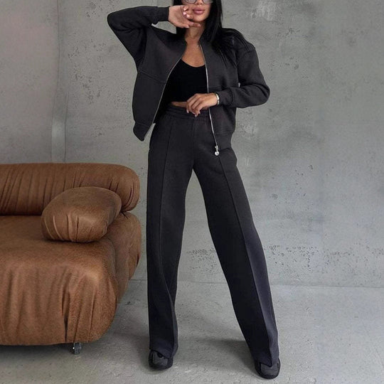 EB | Zweiteiliges Set mit Reißverschlussjacke und Weitem Bein In Sportstyle