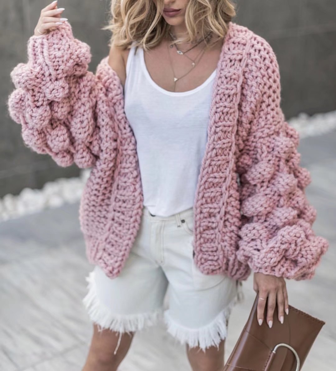 Damen Grob gestrickter Oversized Cardigan mit voluminösen Ärmeln EB