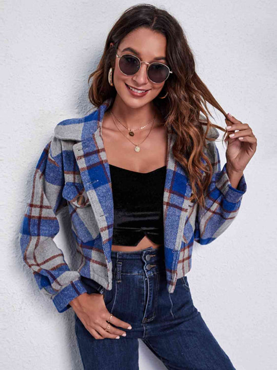 EB | Karierter Knopf-Front-Jacke mit Taschen