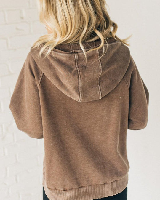 EB | Zip Henley Acid Wash Fleece Hoodie