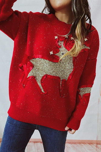 EB | Weihnachtsmuster Gestrickter Rundhalsausschnitt Langarmpullover