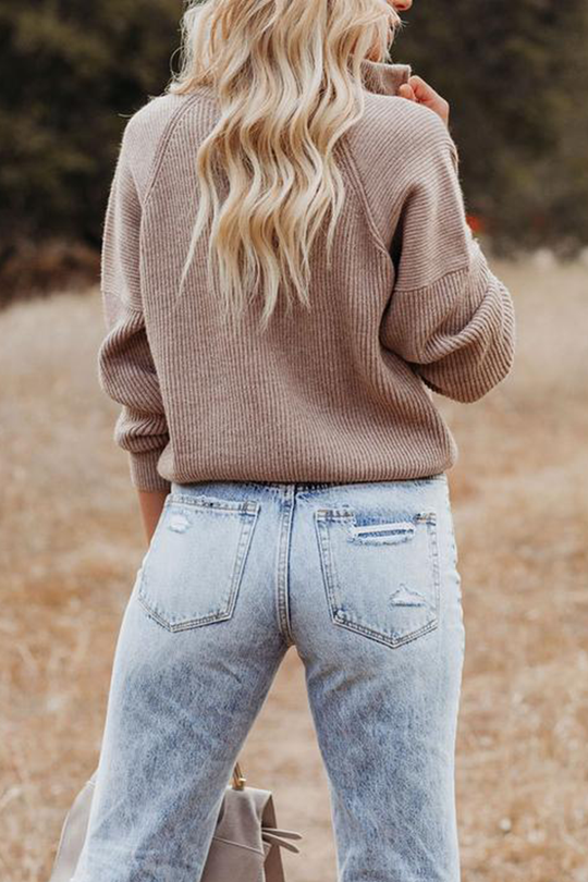 EB | Gemütlicher, Bequemer Strickpullover mit Reißverschluss und Patchwork-Kragen