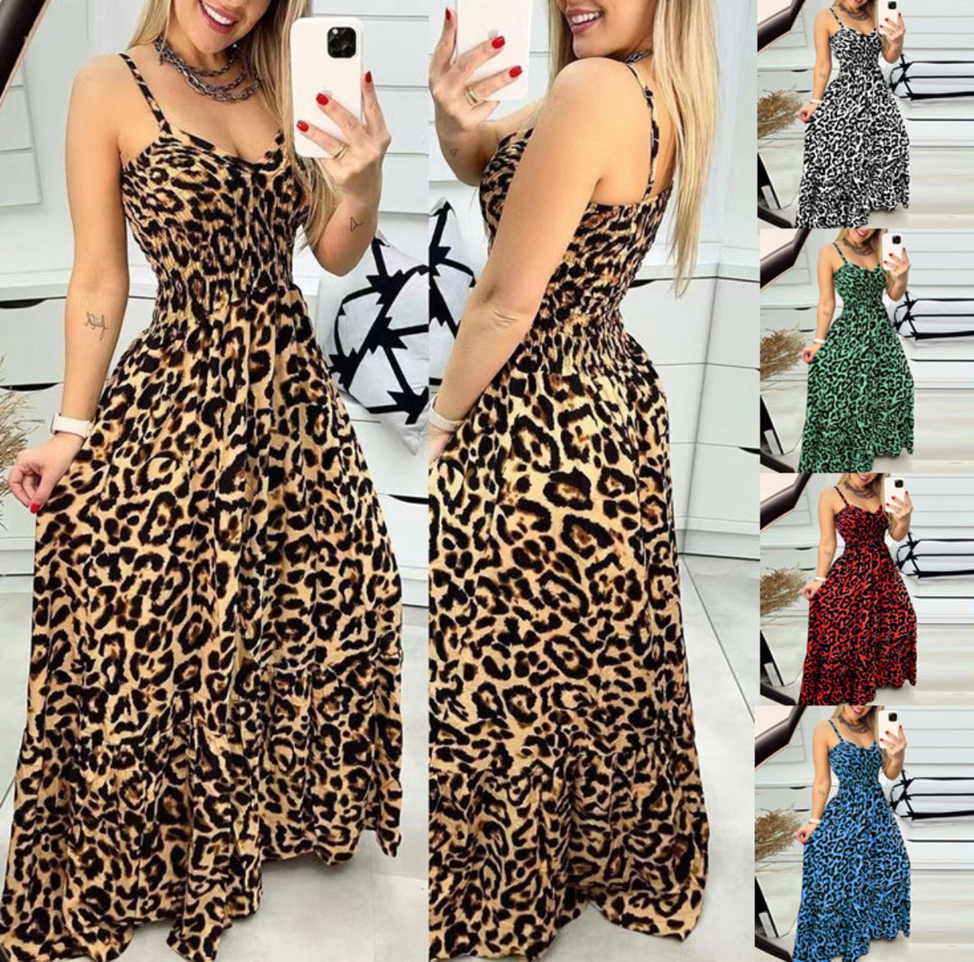 EB | Kleid mit Leopardenmuster und Hosenträgern mit V-Ausschnitt